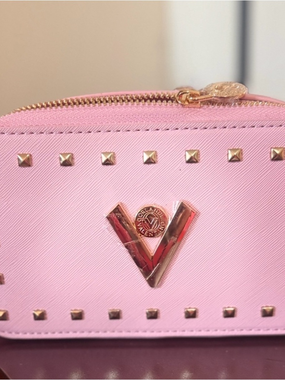 NWT Valentino Orlandi Baby Pink Studded Double Zip Camera Crossbody Bag